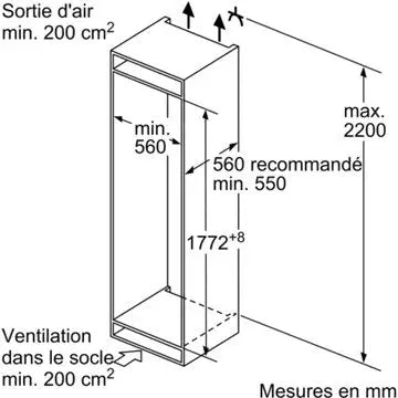 Réfrigérateur combiné encastrable BOSCH KIV87NSE0, Série 2, Eco Airflow