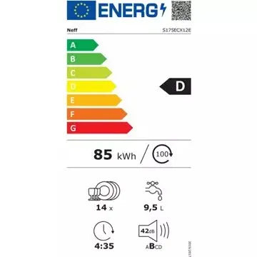 Lave vaisselle encastrable  NEFF	S175ECX12E Porte à Glissières