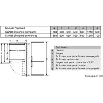 Réfrigérateur combiné	BOSCH	KGN36VLED Série 4 VitaFresh